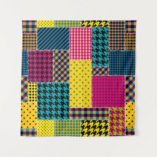 Geometrisches Patchwork: Rechteck - Nahtloser Hint Wandteppich (Vorderseite)