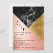 Geometrisches Peach Gold und Black Marble Einladung (Vorderseite)