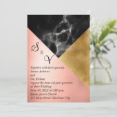 Geometrisches Peach Gold und Black Marble Einladung (Stehend Vorderseite)