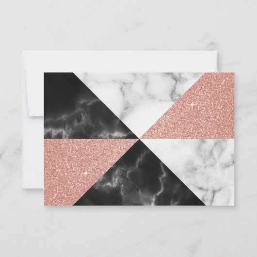 Geometrisches Peach Gold und Black Marble RSVP Karte (Rückseite)