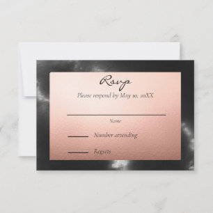 Geometrisches Peach Gold und Black Marble RSVP Karte