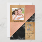 Geometrisches Peach Gold und Black Marble Save The Date (Vorderseite)