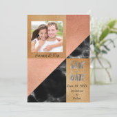 Geometrisches Peach Gold und Black Marble Save The Date (Stehend Vorderseite)