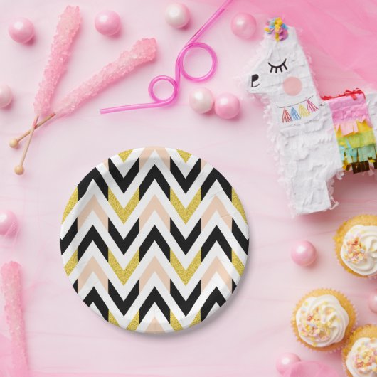 Geometrisches Peachy Rosa, Gold, Schwarzes Muster Pappteller (Party)