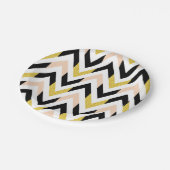 Geometrisches Peachy Rosa, Gold, Schwarzes Muster Pappteller (Schrägansicht)