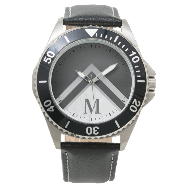 Geometrisches personalisiertes schwarzes Silber Armbanduhr (Vorderseite)