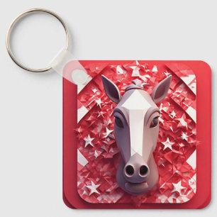 Geometrisches Pferdeporträt in lebendigem Rot und  Schlüsselanhänger