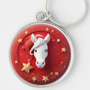 Geometrisches Pferdportrait in lebhaftem Rot und W Schlüsselanhänger