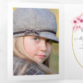 Geometrisches Pink Cherry Blossom Quinceañera Foto Dreifach Gefaltete Karte (Innen Erste Seite)