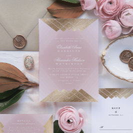 Geometrisches Pink Gold Gatsby Calligrafy Wedding Einladung