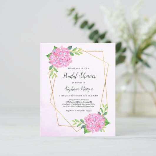 Geometrisches Pink Hydrangea Brautparty Budget (Stehend Vorderseite)