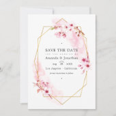 Geometrisches Pink Spring Cherry Blossom Wedding F Save The Date (Vorderseite)