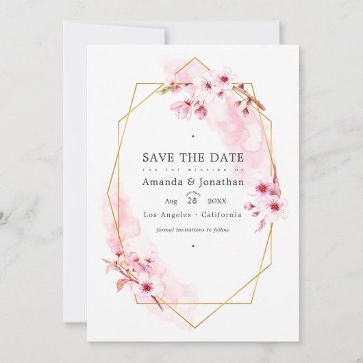 Geometrisches Pink Spring Cherry Blossom Wedding F Save The Date (Vorderseite)