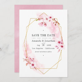 Geometrisches Pink Spring Cherry Blossom Wedding F Save The Date