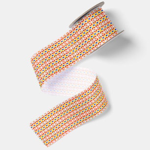 Geometrisches Pixel-Blumenmuster in Rot Orange Gel Satinband