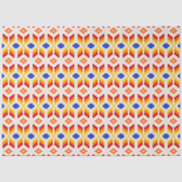 Geometrisches Pixel-Blumenmuster in Rot Orange Gel Seidenpapier