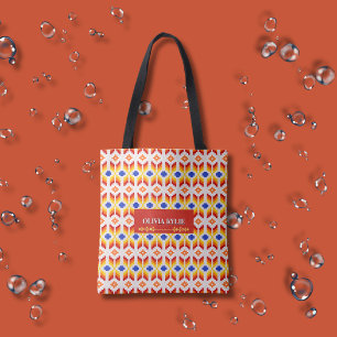 Geometrisches Pixel-Blumenmuster in Rot Orange Gel Tasche
