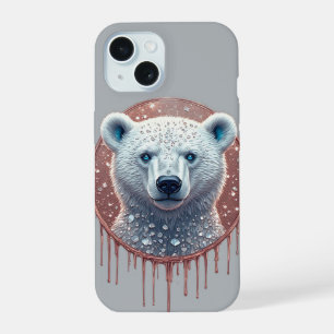 Geometrisches Porträt eines Eisbären mit Kupferdet iPhone 15 Hülle