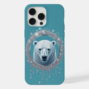 Geometrisches Porträt Eisbär Türkis Details iPhone 15 Pro Max Hülle