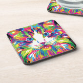 Geometrisches, prismatisches Design der Katze-Gesi Getränkeuntersetzer (Linke Seite)