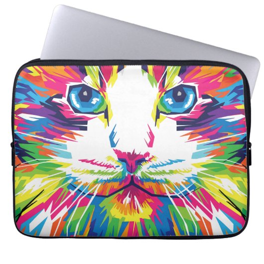 Geometrisches, prismatisches Design der Katze-Gesi Laptopschutzhülle (Vorderseite)