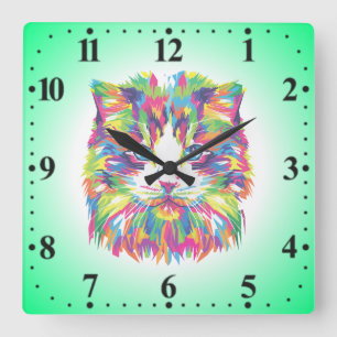 Geometrisches, prismatisches Design der Katze-Gesi Quadratische Wanduhr