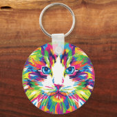 Geometrisches, prismatisches Design der Katze-Gesi Schlüsselanhänger (Vorderseite)