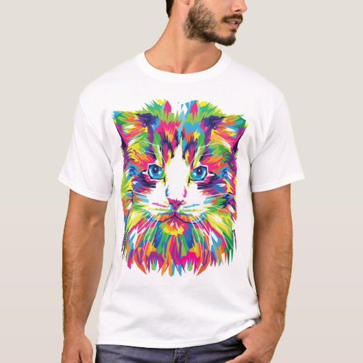 Geometrisches, prismatisches Design der Katze-Gesi T-Shirt (Vorderseite)