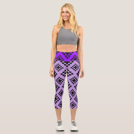 Geometrisches quadratisches Muster Mosaik Schwarz Capri Leggings