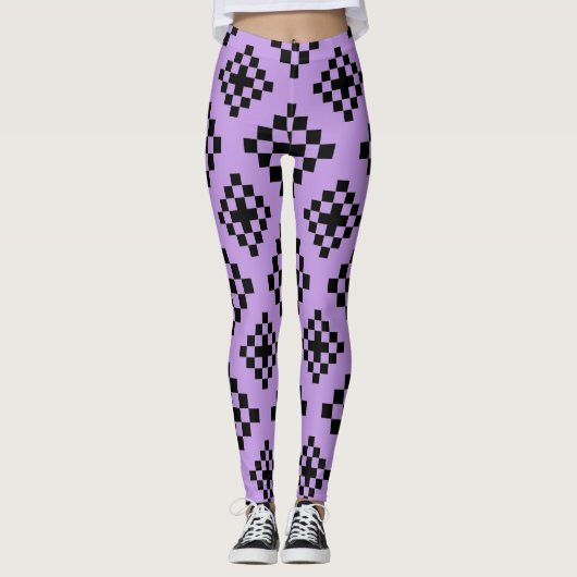 Geometrisches quadratisches Muster Mosaik Schwarz- Leggings (Vorderseite)