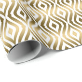 Geometrisches Quatrefolienmuster aus Weiß und Gold Geschenkpapier (Rolleneckpunkt)