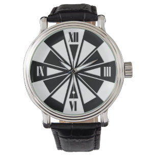 Geometrisches Radmuster - Schwarz/Weiß Armbanduhr