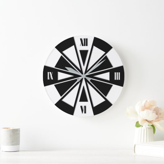 Geometrisches Radmuster - Schwarz/Weiß Große Wanduhr (Zuhause)