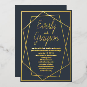 Geometrisches Rahmen Blue Opulence & Gold Wedding Folieneinladung