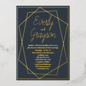 Geometrisches Rahmen Blue Opulence & Gold Wedding Folieneinladung (Vorderseite)