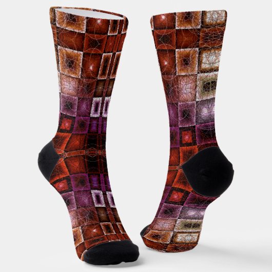 Geometrisches Raster mit roter und Lila Geometrie, Socken (Gewinkelt)