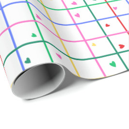 Geometrisches Rastermuster mit verstreuten Herzen Geschenkpapier