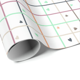 Geometrisches Rastermuster mit verstreuten Herzen Geschenkpapier