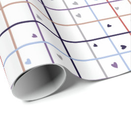 Geometrisches Rastermuster mit verstreuten Herzen Geschenkpapier