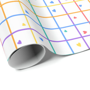 Geometrisches Rastermuster mit verstreuten Herzen Geschenkpapier