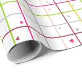 Geometrisches Rastermuster mit verstreuten Herzen Geschenkpapier