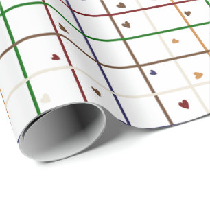 Geometrisches Rastermuster mit verstreuten Herzen Geschenkpapier