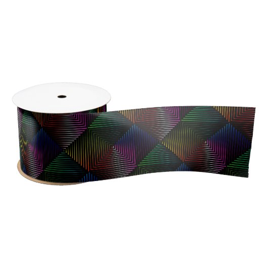 Geometrisches Regenbogendesign auf schwarz Satinband (Spule)