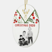 Geometrisches Rentier Modernes Holly Foto Ornament (Links)