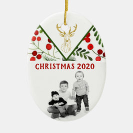 Geometrisches Rentier Modernes Holly Foto Ornament