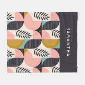 Geometrisches Retro-Blattmuster stilvoll monogramm Fleecedecke (Vorderseite (Horizontal))