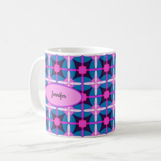 Geometrisches Retro-Design in Rosa, Lila und Blau Kaffeetasse (Vorderseite Links)