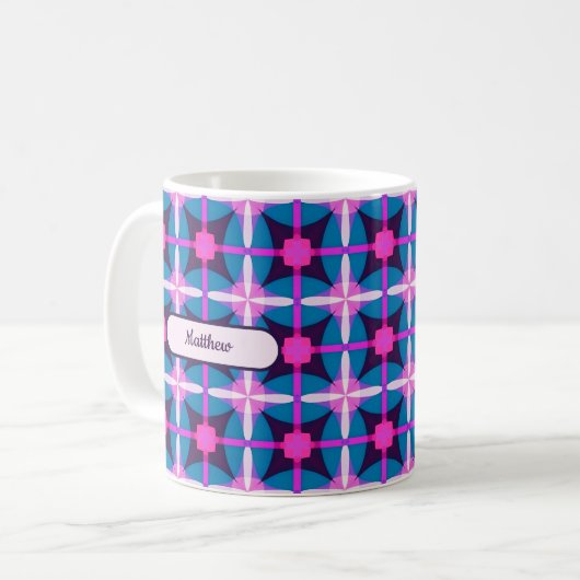 Geometrisches Retro-Design in Rosa, Lila und Blau Kaffeetasse (Vorderseite Links)