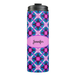 Geometrisches Retro-Design in Rosa, Lila und Blau  Thermosbecher