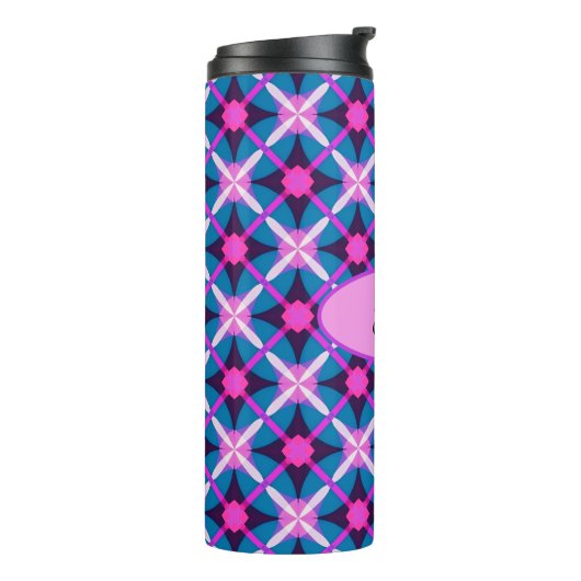 Geometrisches Retro-Design in Rosa, Lila und Blau Thermosbecher (Nach links gedreht)